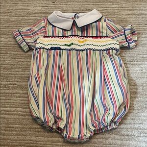 Striped Multicolor Kids One Piece smocking bird smocked crayons 3T bubble